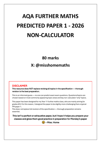 AQA GCSE Further Maths Predicted Paper 1 2026