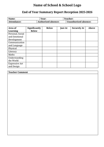 EYFS Report Writing Template