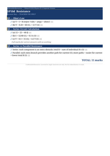 SP10d Resistance | Edexcel GCSE Physics Topic Mastery Pack