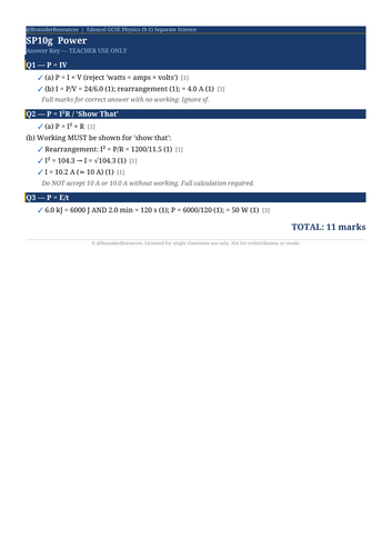 SP10g Power | Edexcel GCSE Physics Topic Mastery Pack