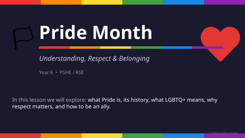 Pride Month – Understanding, Respect & Belonging  - Year 6 and KS3 PSHE / RSE PowerPoint