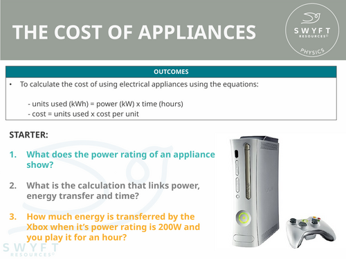 NEW WJEC (2026) GCSE Science - The cost of appliances
