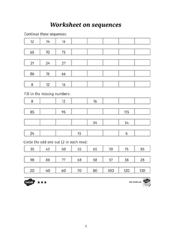 Worksheet on Sequences