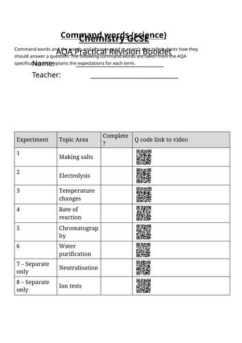AQA GCSE Chemistry Required Practicals Workbook