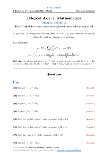 Binomial Expansion | 40 Worked Examples | Edexcel A-Level Maths
