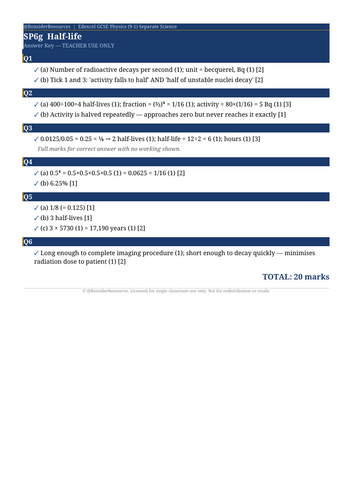 SP6g Half-life | Edexcel GCSE Physics Topic Mastery Pack