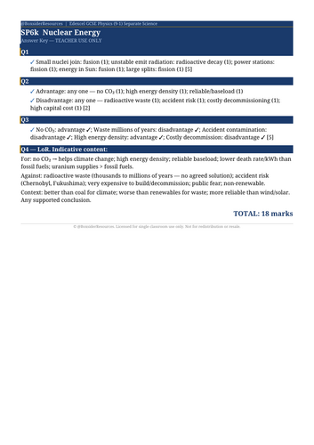 SP6k Nuclear Energy | Edexcel GCSE Physics Topic Mastery Pack