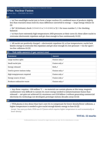 SP6m Nuclear Fusion | Edexcel GCSE Physics Topic Mastery Pack