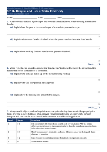 SP11b Dangers and Uses of Static Electricity | Edexcel GCSE Physics Topic Mastery Pack