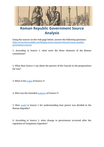 Government of the Roman Republic Source Analysis Worksheet