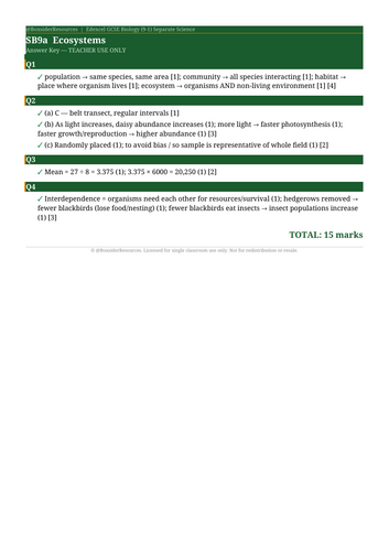 SB9a Ecosystems | Edexcel GCSE Biology Topic Mastery Pack