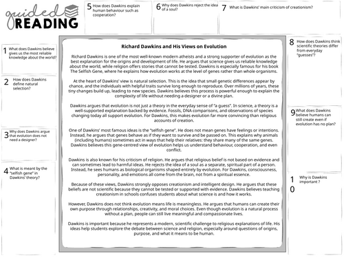 Richard Dawkins on evolution Guided reading sheet
