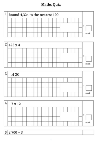 Year 4 Arithmetic Sheet