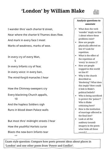 'London' Poetry Revision Worksheet