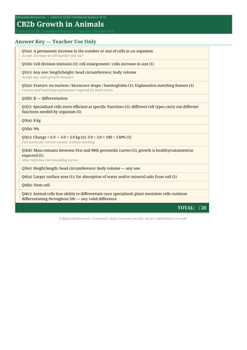 CB2b Growth in Animals | Edexcel GCSE Physics Separate Science Topic Mastery Pack