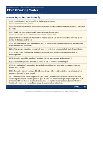 CC2e Drinking Water | Edexcel GCSE Combined Science Chemistry Topic Mastery Pack