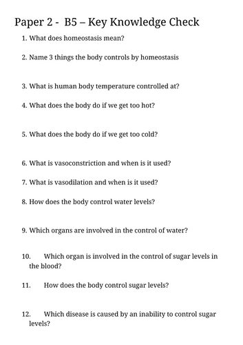 Key Knowledge Check - Paper 2 AQA Combined Science Revision