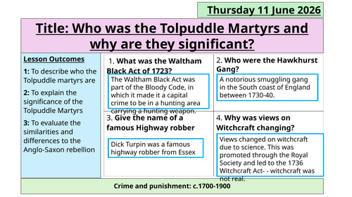 Crime and punishment- Industrial- Tolpuddle Martyrs