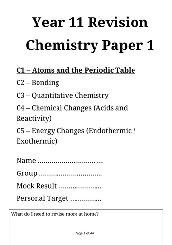 Revision Booklets - Paper 1 Revision AQA Combined Science