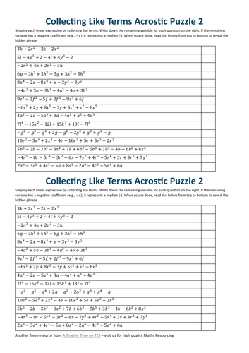 Another Collecting Like Terms Acrostic!