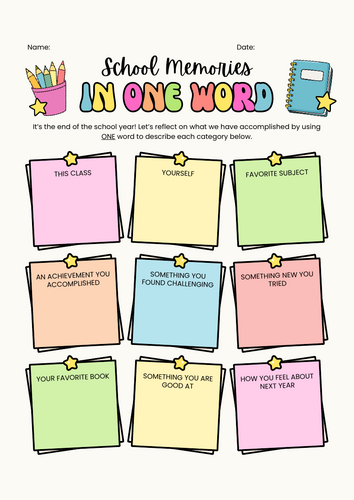 End of Year Reflection Worksheets & Bingo Game