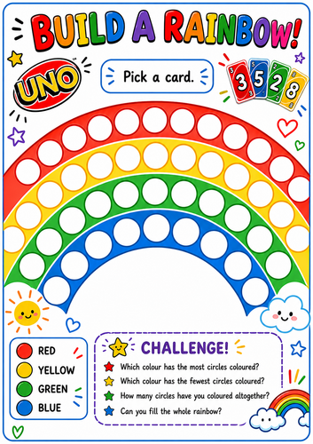 Rainbow theme - Uno card game - turn taking, colour recognition, counting
