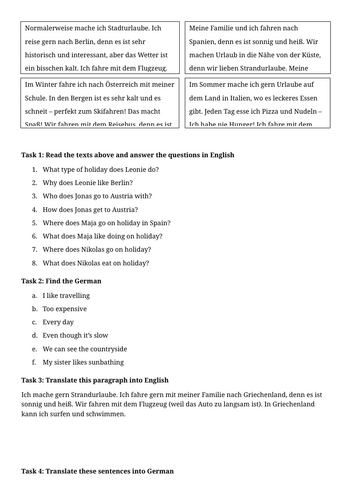 Die Urlaube - Reading and Translation