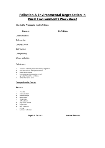 Rural Degradation Worksheet