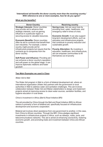 Aid and Development worksheet