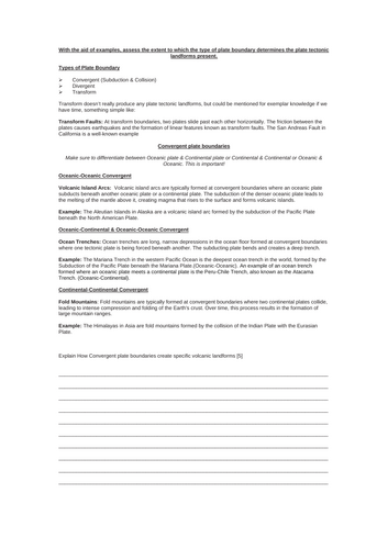 Plate Boundaries and Tectonic landforms essay review sheet