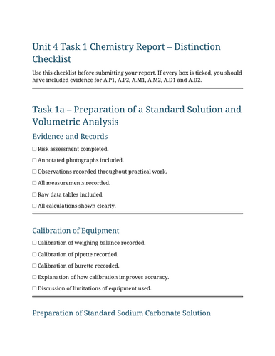 BTEC Applied Science AAQ Unit 4 PSAB v1 Checklists