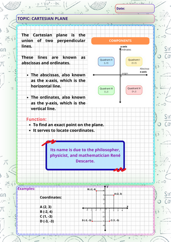 Cartesian Plane: Theory and plotting activities (Answer key included)