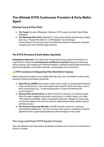EYFS Continuous Provision AI Prompt Template | Ofsted-Ready Reception & Nursery Planning Guide