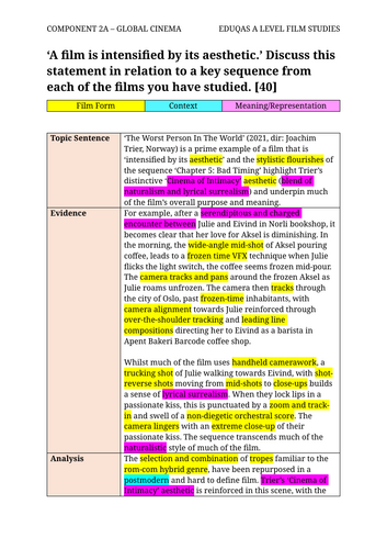 NEW! Eduqas A Level Film - Parasite & The Worst Person In The World Exemplar - Band 5 Response A/A*
