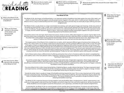 Buddhism: The Wheel of Life Guided Reading sheet