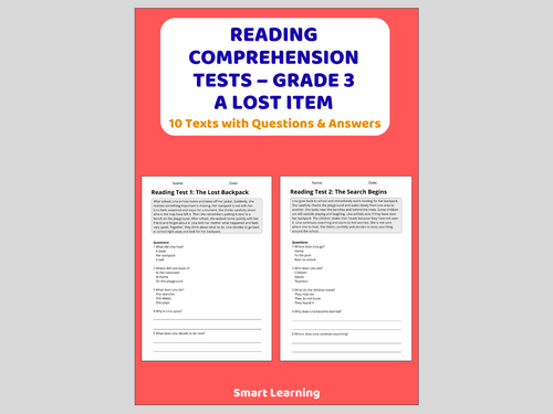 A Lost Item Reading Comprehension Tests | Grade 3 Reading Assessments
