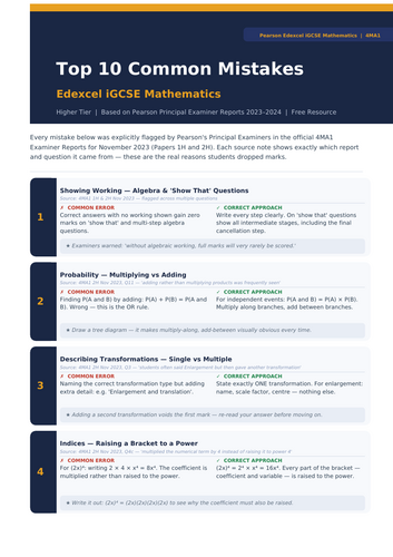 Top 10 Common Mistakes in Edexcel iGCSE Mathematics | Examiner-Verified | Free Revision Sheet