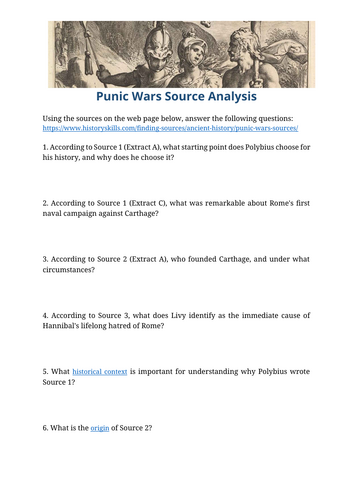 Overview of the Punic Wars Source Analysis Worksheet