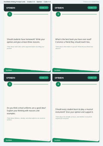 Opinion Writing Prompt Cards | Grades 3-5 | IB PYP