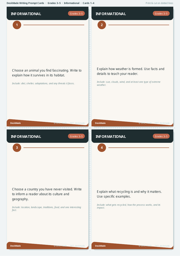 Informational Writing Prompt Cards | Grades 3-5 | IB PYP