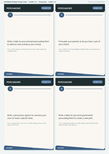 Persuasive Writing Prompt Cards | Grades 3-5 | IB PYP