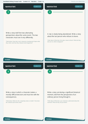 Narrative Writing Prompt Cards | Grades 6-8 | IB MYP