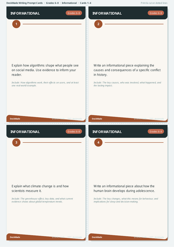 Informational Writing Prompt Cards | Grades 6-8 | IB MYP