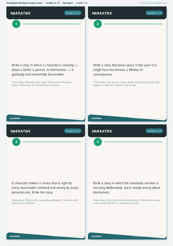 Narrative Writing Prompt Cards | Grades 9-12 | IB DP