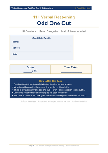 11+ Verbal Reasoning: Odd One Out -  Year 5 / 6