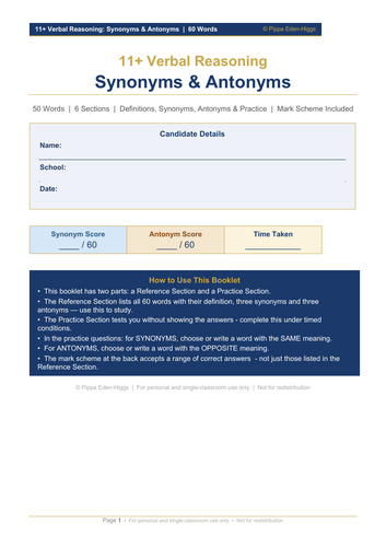 11+ Verbal Reasoning: Synonyms & Antonyms