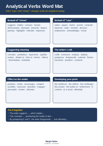 Analytical verbs word mat