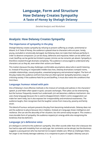 A Taste of Honey – Shelagh Delaney – How Delaney Creates Sympathy