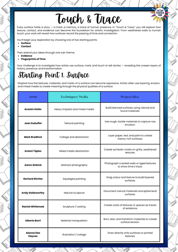 Touch & Trace Photography Project Planning Workbook | AQA Aligned Personal Investigation