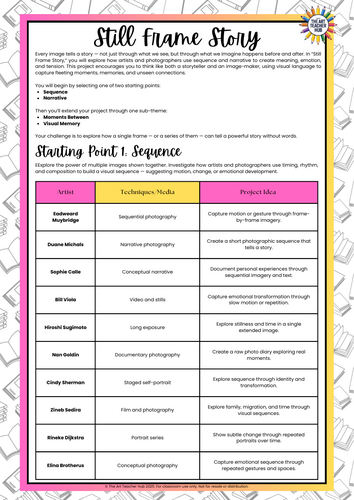 Still Frame Story Photography Project Planning Workbook | AQA Aligned Personal Investigation